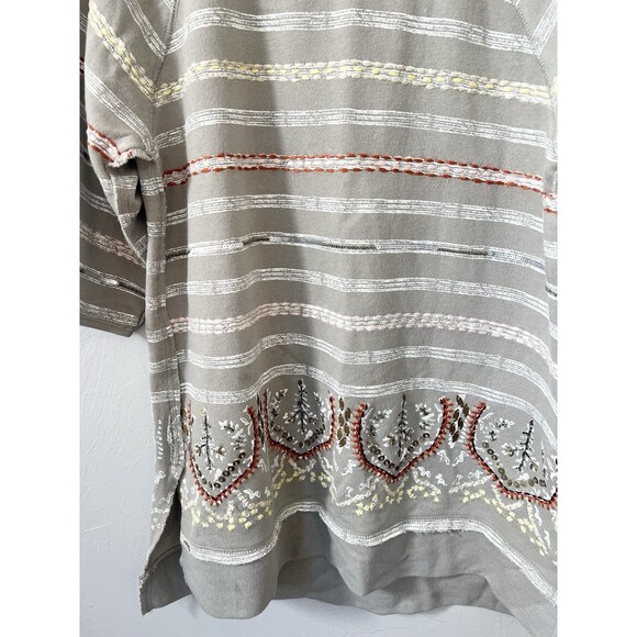 Soft Surroundings Artiste Tunic Top Striped Embroidered Beaded Gray XS New Boho - Picture 3 of 10
